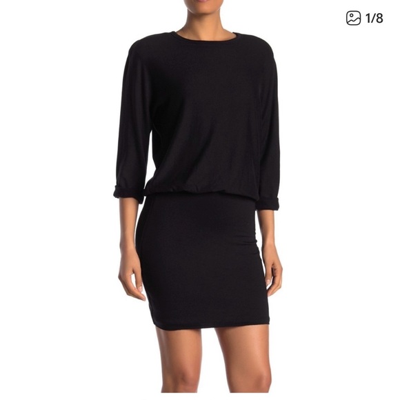 Bailey 44 Cuddle Up Black Blouson Fleece Sweatshirt Short Bodycon Dress SZ M - Picture 2 of 7